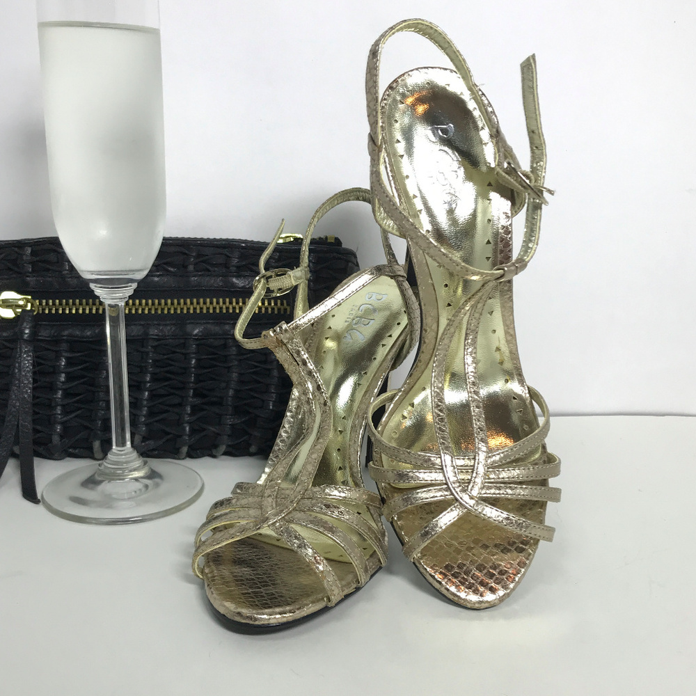 NWOT BCBG Paris Sexy Gold Strappy Heels